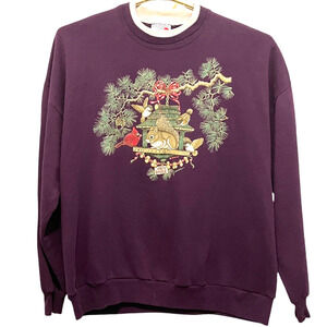 Morning Sun Granny Sweatshirt Women Size 3XL Winter Squirrel Cardinal Birds Tree